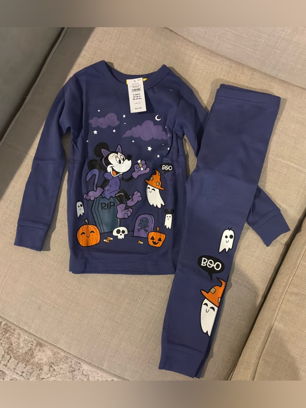 GAP Minnie Mouse Halloween Pajama Set with Ghosts & Pumpkins
